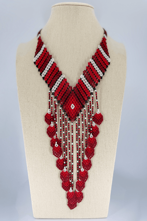 Red Beaded Necklace - Huichol Arts