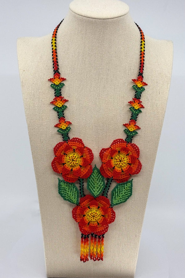 3D Three Flower Necklace - Huichol Arts
