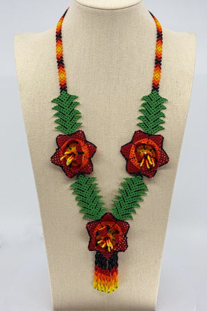3D Three Flower Necklace - Huichol Arts