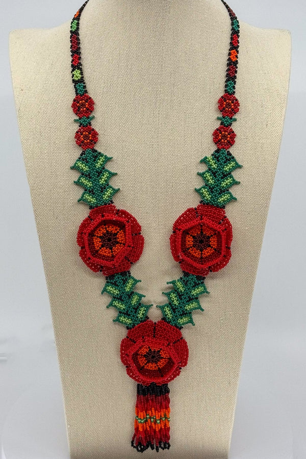 3D Three Flower Necklace - Huichol Arts