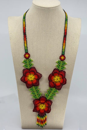 3D Three Flower Necklace - Huichol Arts