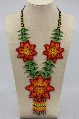 3D Three Flower Necklace - Huichol Arts