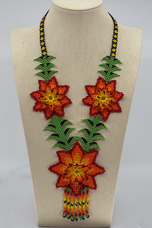 3D Three Flower Necklace - Huichol Arts
