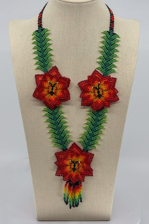3D Three Flower Necklace - Huichol Arts
