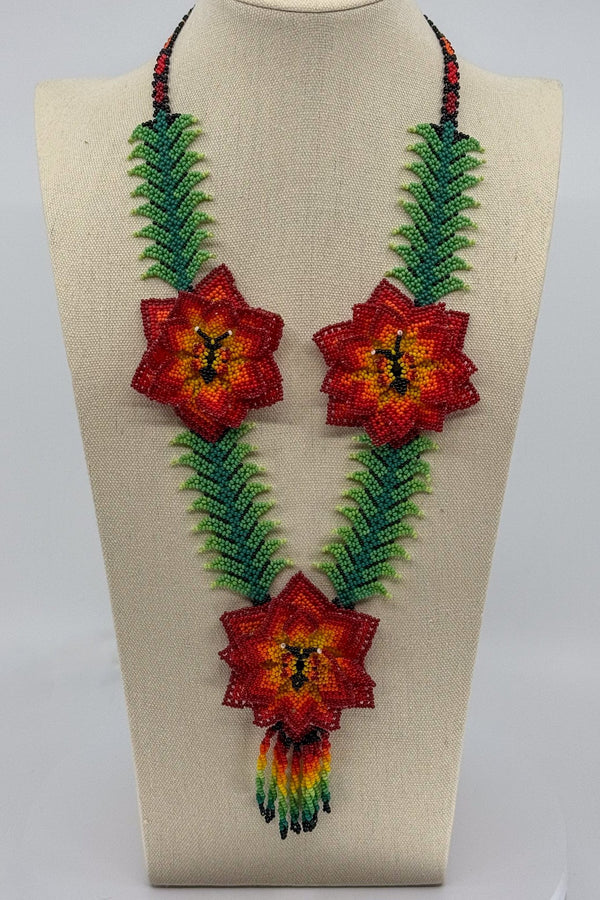 3D Three Flower Necklace - Huichol Arts