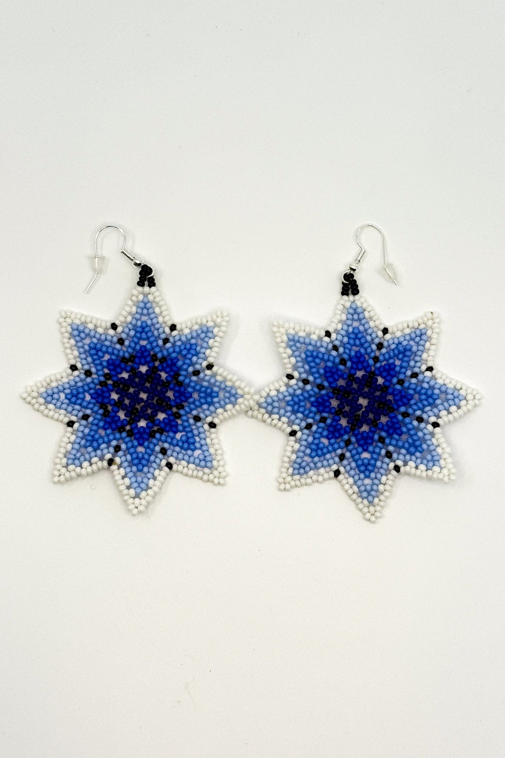 Eight Pointed Beaded Flower Earrings • M - Huichol Arts