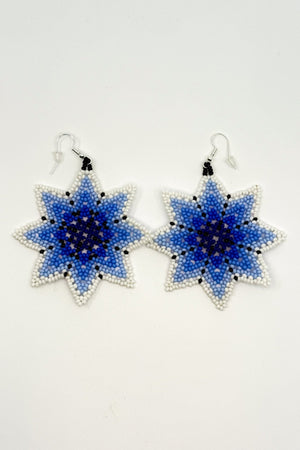 Eight Pointed Beaded Flower Earrings • M - Huichol Arts