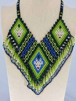 Green Deer Beaded Necklace - Huichol Arts