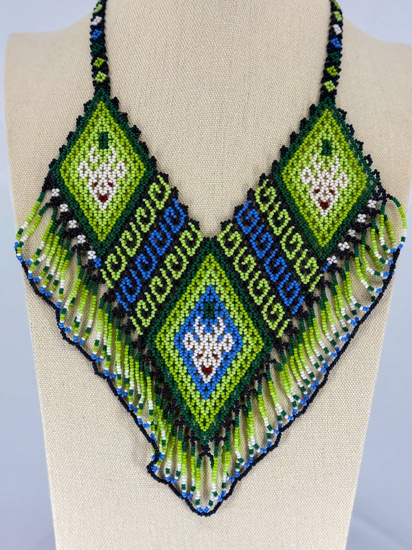 Green Deer Beaded Necklace - Huichol Arts
