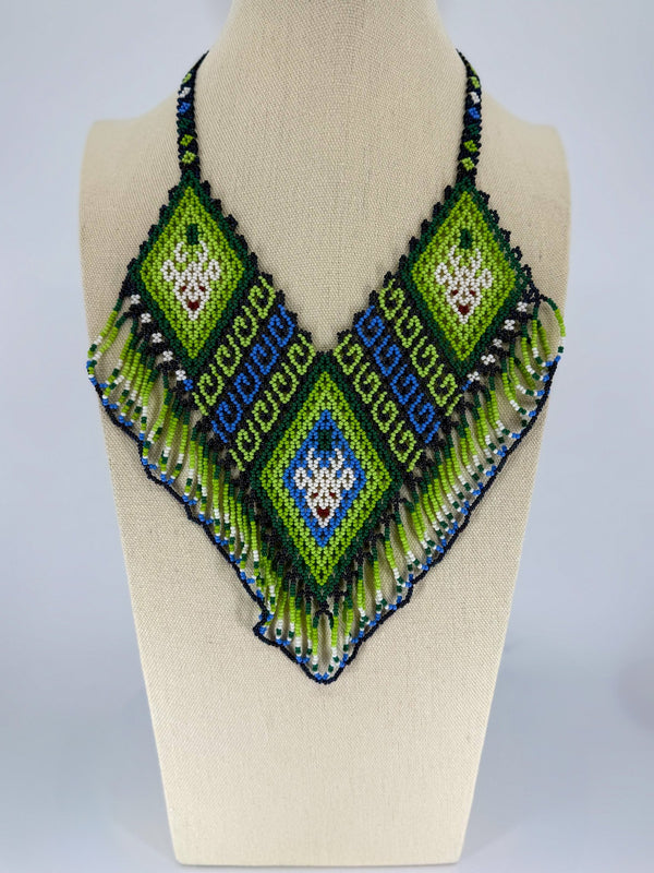 Green Deer Beaded Necklace - Huichol Arts