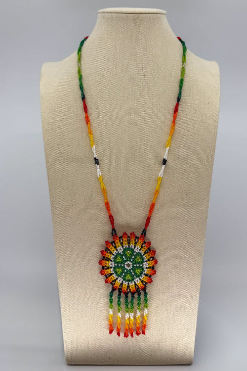 Green Hicuri Necklace - Huichol Arts