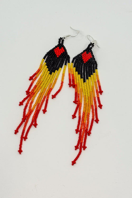 Heart Dangle Beaded Earrings • L - Huichol Arts