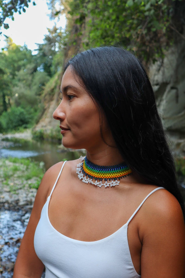 Multicolored Huári Necklace - Huichol Arts