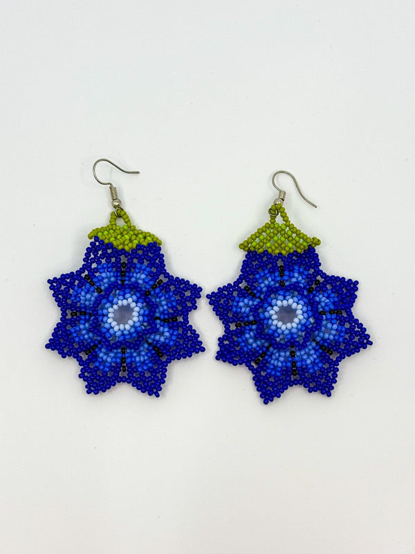 Red Flower 3D Earrings - Huichol Arts