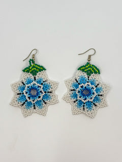 Red Flower 3D Earrings - Huichol Arts
