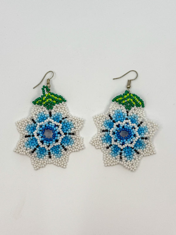 Red Flower 3D Earrings - Huichol Arts