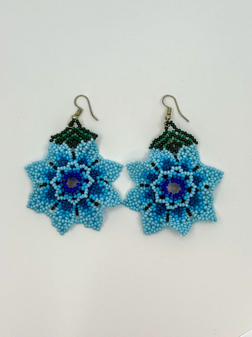Red Flower 3D Earrings - Huichol Arts