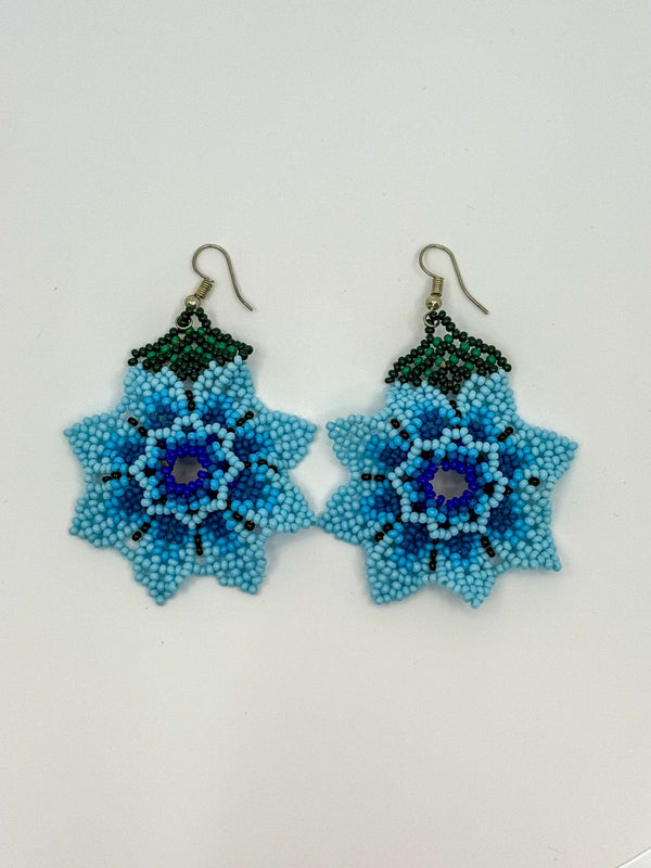 Red Flower 3D Earrings - Huichol Arts